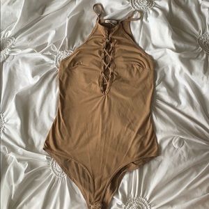 Velvet tan body suit